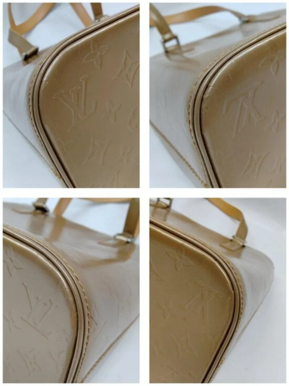 Authentic Louis Vuitton Stockton Monogram Mat Tote Bag Gold Leather Shoulder Bag